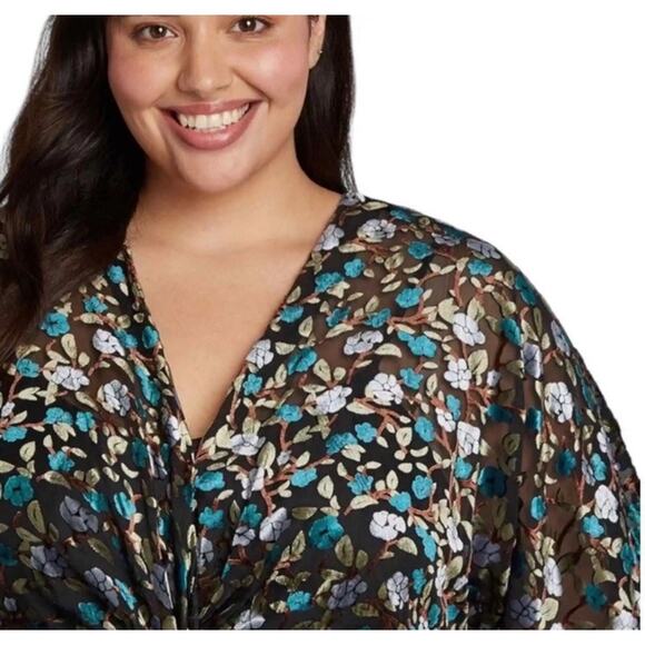 Modcloth Faux Wrap Dress Velvet XS Floral Black Burnout V Neck Knee Length New - Picture 3 of 16